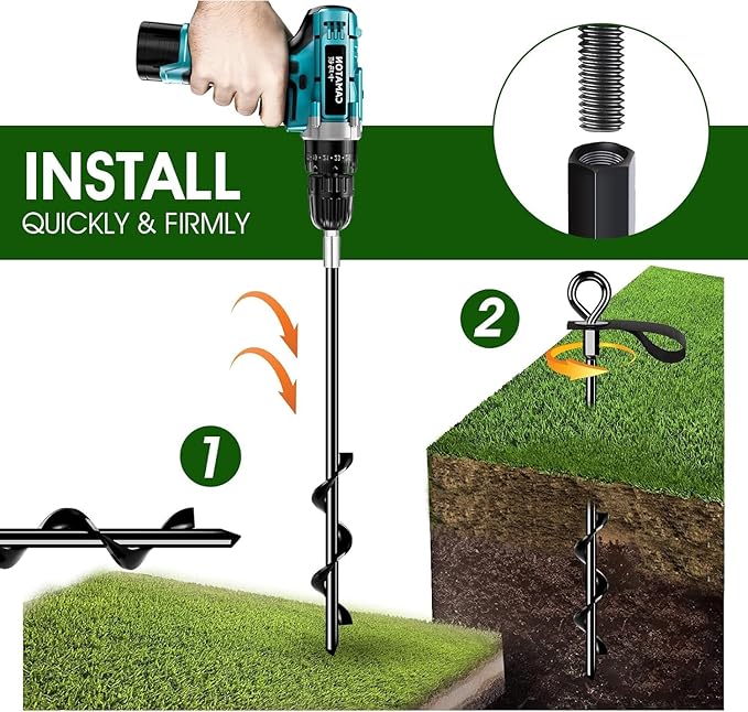 Ground Anchors Screw in 16Pcs, Trampoline Stakes Anchors with Straps Resistant High Wind, Earth Anchor for Swing Set, Tent, Trampolines, Carport, Canopies(16x15in)
