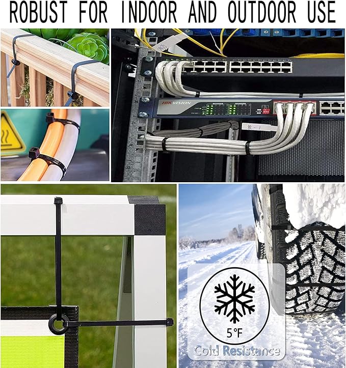 14inch Black Zip Ties Heavy Duty UV Resistant Nylon Cable Ties, 120lb Tensile Strength, 60Pack Durable Wire Ties, Heavy Duty Tie Straps Indoor and Outdoor Cable Management Solution by AGAOTIAN