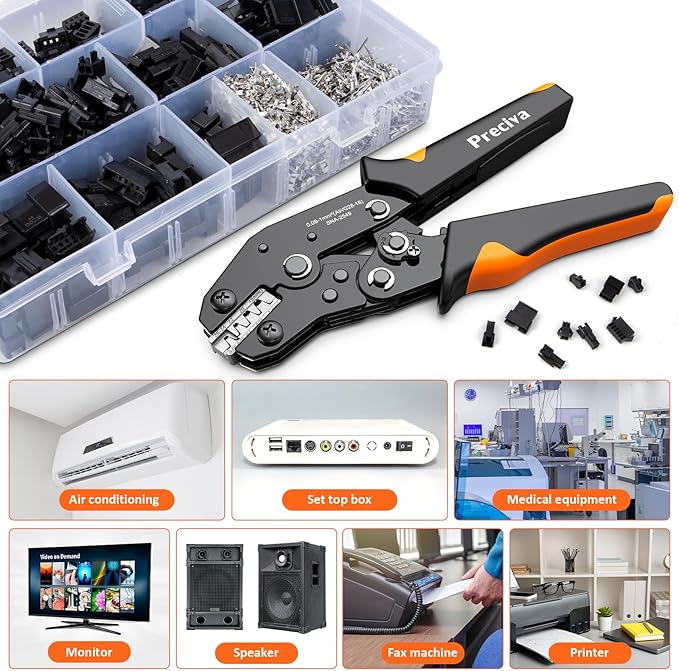 Preciva Crimping Tool Connector kit, 1050Pcs JST-SM Connectors Set, AWG28-18/0.08-1mm² Ratcheting Crimper Tool for Dupont, Molex, ATX, JST Series