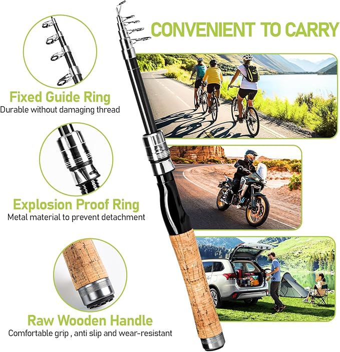 Fishing Pole and Reel Combo - 2PCS Carbon Fiber Telescopic Rods Spinning Reels Saltwater/Freshwater Kit with Lures, Line and Carrier Bag, Travel Fishing Gear for Adults