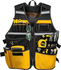 Electrician Tool Vest, Tool Vest for Men, Tool Vest Electrician with Drill Holster, 17 Storage Spaces, 1680D Heavy Duty Adjustable Work Vest with Reflective Strips, Yellow