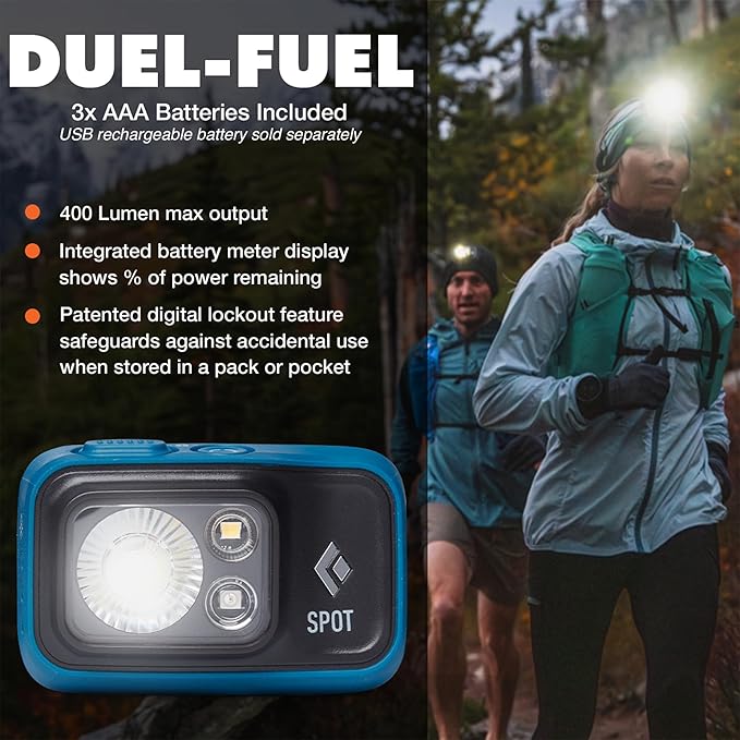 BLACK DIAMOND Spot 400 Headlamp | 400 Lumens Brightness, Dimmable | Waterproof & Durable | 3X AAA Battery Operated (Included) | Azul