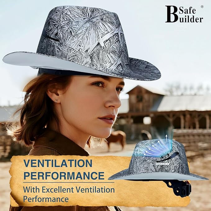 Cowboy Style Hard Hat Class C Safety Helmet Vented Full Brim Hard Hats Work Safety Helmet for Men and Women Outdoor,Industrial,Construction Head Protection- ANSI Approved