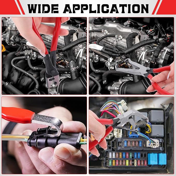 4Pcs Electrical Disconnect Pliers for Cars, Automotive Electrical 60 Degree Connector Pliers Connector Separator Hose Clamp Plier with Relay Puller Plier and Terminal Pin Removal Tool for Cars