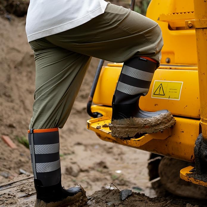 Men's Steel Toe Rubber Work Boots, Waterproof Neoprene Safety Boots with Puncture Proof Midsole - Oil & Chemical Resistant, Reflective High-Vis for Construction, Concrete, Roadwork