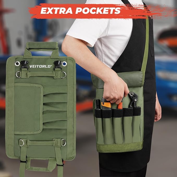 Roll Up Tool Bag, Gifts for Him Men Dad Husband Boyfriend Fathers Day, Portable Tools Storage for Men, Heavy Duty Tool Organizer W/Detachable Pouches for Electrician Mechanic Carpenter