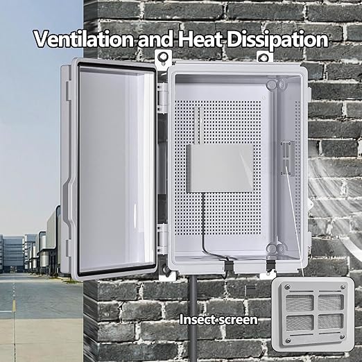 ABS Electrical Junction Box, Ventilated Design, Cable Grommets, IP65 Waterproof Enclosure, Indoor/Outdoor Use with Mounting Panel. (Grey Cover, 11"x7.4"x5.5")
