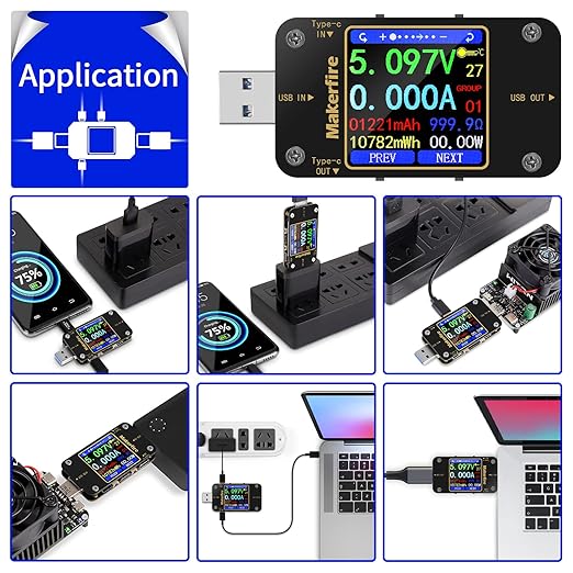 MakerHawk USB Multimeter USB Voltmeter Ammeter Load Tester USB Voltage Current PD Battery Power Capacity Charger Type C Meter Tester LCD Display Cable Resistance QC2.0/3.0/4.0 N20 1.54 Inch Screen