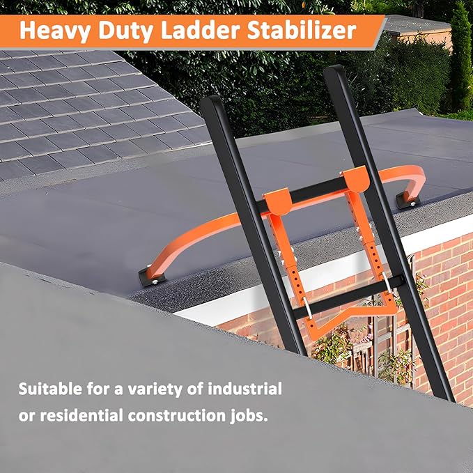 Ladder Stabilizer, Heavy Duty Steel Ladder Stabilizer with Wing Span/Wall Extension Accessory, Secure and Stable Ladder Standoff Arms for Roof Gutter with Anti-Slip Rubber Feet & Tool Tray