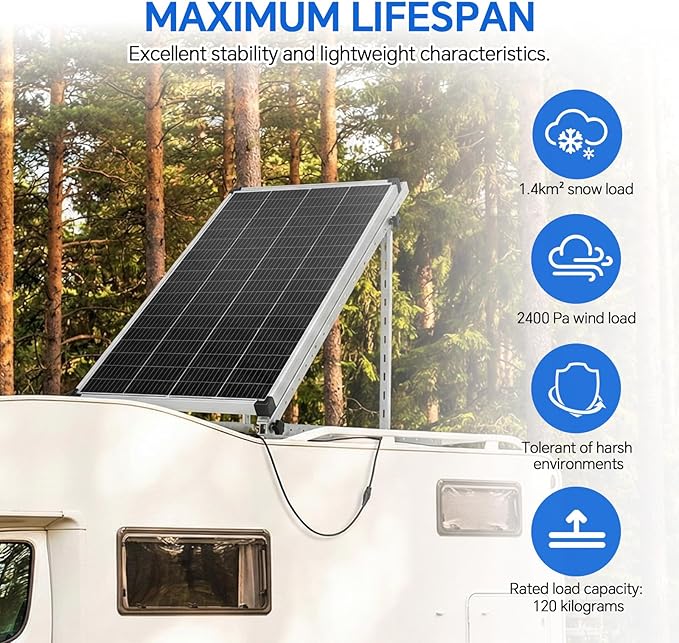 45 Inch 4Sets Solar Panel Mounting Brackets Kit 0-90 Adjustable Solar Panel Tilt Mount Brackets for 100-400W Panels Windproof for Roof,RV,Ground,Boat and Off-Grid. (4Sets)