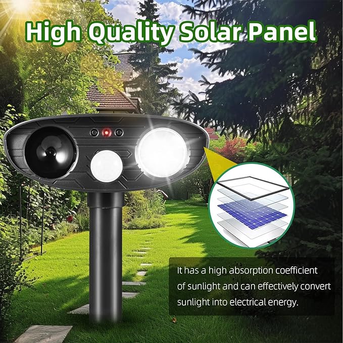 2Pack Solar Ultrasonic Animal Repellent Outdoor Cat,Deer Repellent Devices Squirrel Raccoon Rabbit Deterrent,Waterproof Motion Detection with Flash Light for Vegetable Garden,Backyard,Lawn