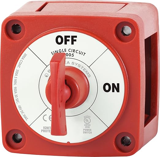Blue Sea Systems On/Off Battery Isolator Switch With Locking Key, Red, 6005 m‑Series