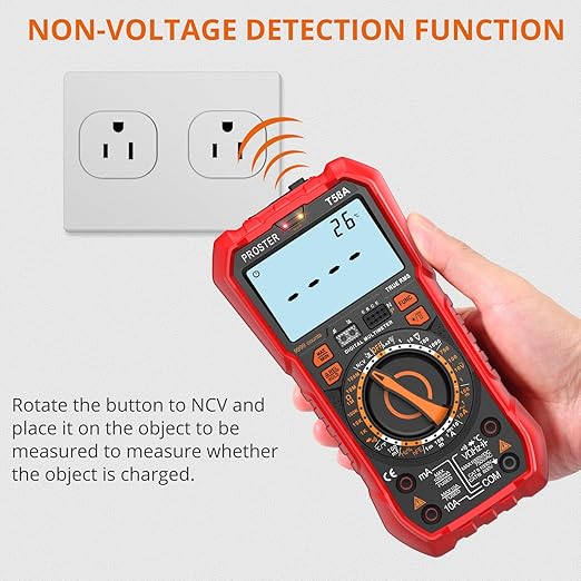 Proster Digital Multimeter TRMS Manual Range Multimeter 9999 Counts NCV Detector DC AC Voltage Current Meter Temperature Capacitance Resistance Diode Continuity HFE Tester LOZ
