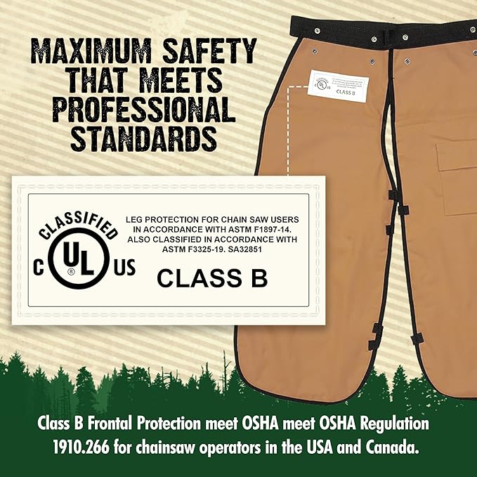 FORESTER Chainsaw Chaps for Men & Women | Apron-Style Chaps with Pocket & Adjustable Waist | Chainsaw Safety Equipment