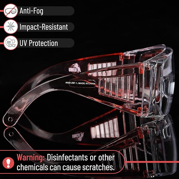 UNCO- Safety Goggles Over Glasses, Protective Goggles, Anti Fog, Work, Safety Glasses Over