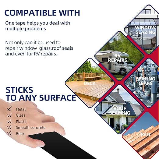 Butyl Deck Joist Tape, 1-5/8" x 50' Joist Tape for Decking, 12 Rolls Waterproof and Anti-Corrosion Butyl Sealant Deck Tape Joist, Ideal for Roofs, Beams, RV, Outdoor Construction Use
