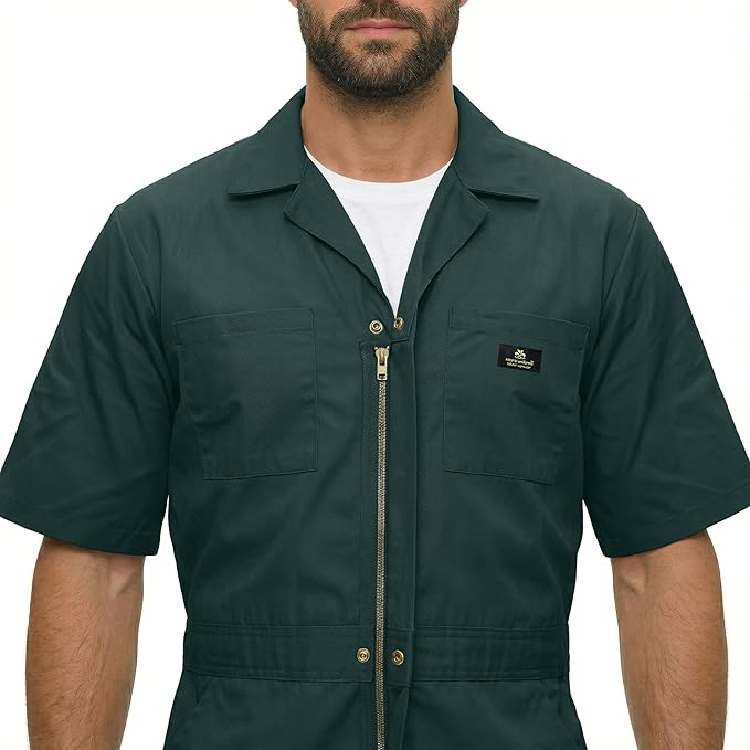 Natural Uniforms Mens Short Sleeve Zip Up Coverall, Stain and Wrinkle Resistant (Hunter Green, Large)
