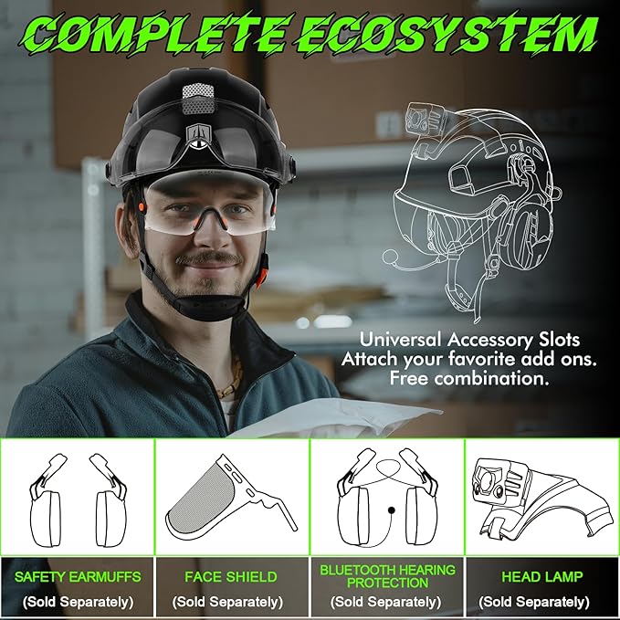 GREEN DEVIL Safety Hard Hat with Tinted & Clear Visor Vented Construction Helmet Cascos de Construccion ABS Work hardhats for Men