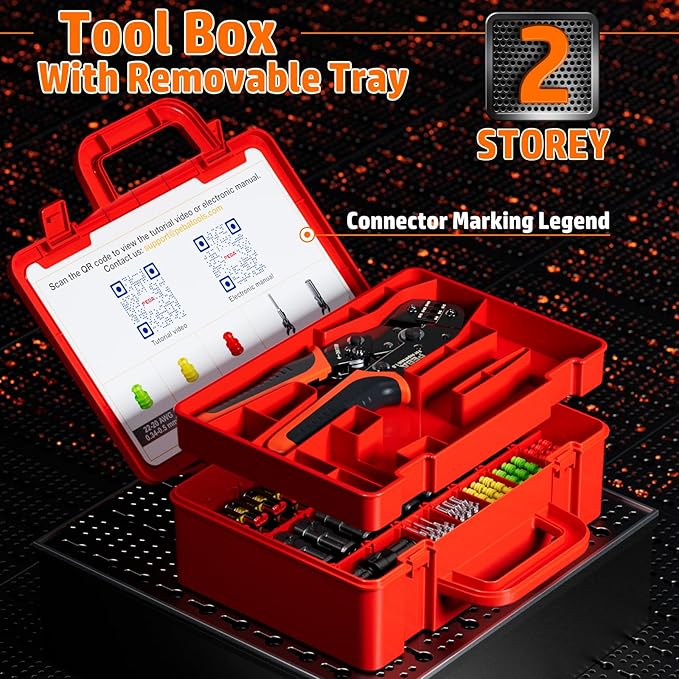 PEBA Waterproof Automotive Electrical Connectors Kit, 20 Sets Automotive Male/Female 2-Pin Connector Plug and Ratchet Crimping Tool AWG 22-14, Ideal for Cars, Motorcycles & Boats | Pin Removal Tool
