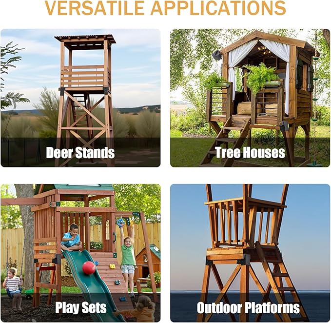 4 Pcs Deer Stand Brackets 4x4 (Strengthen Support, Easy Installation), Outdoor Angle Brackets with Powder-Coated for Deer Stand, Tree House, Shooting Shack & Outdoor Platforms