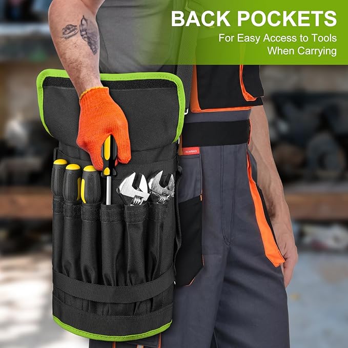 Tool Bag,Large Roll Up Tool Bag Organizer,13 Pockets Tool Roll Storage Pouch,Heavy Duty Portable Tool Storage Carrier Bag for Men,Mechanic,Electrician,Valentines Day Gifts for Men,Black/Green