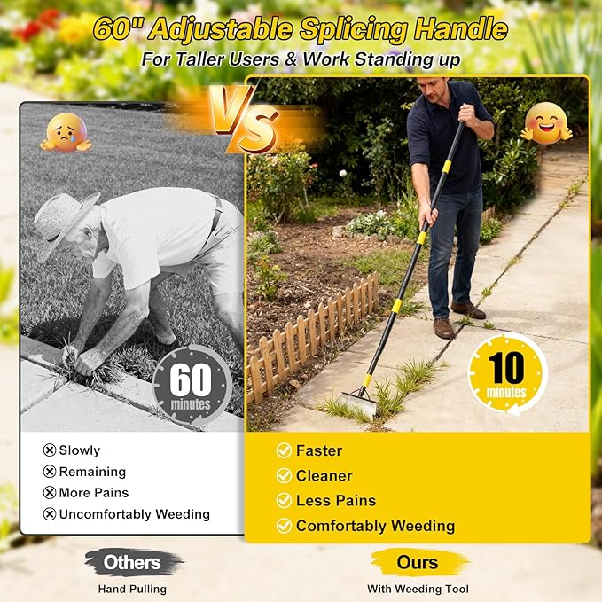 Garden Flat Shovel,74” Ice Scraper,Snow Shovel for Driveway, Stainless Steel Multifunctional Cleaning Shovels Chopper Floor Scraper for Outdoor Walkway Car Snow Ice Weeds Moss Removal