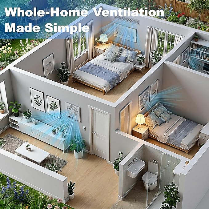 8" Room to Room Fan with Remote, 320CFM Through Wall Air Transfer Fan with Temperature Control, Reversible Airflow Design, 10 Speeds, Quiet Balance Exhaust Vent for Bedroom, Laundry,Kitchen