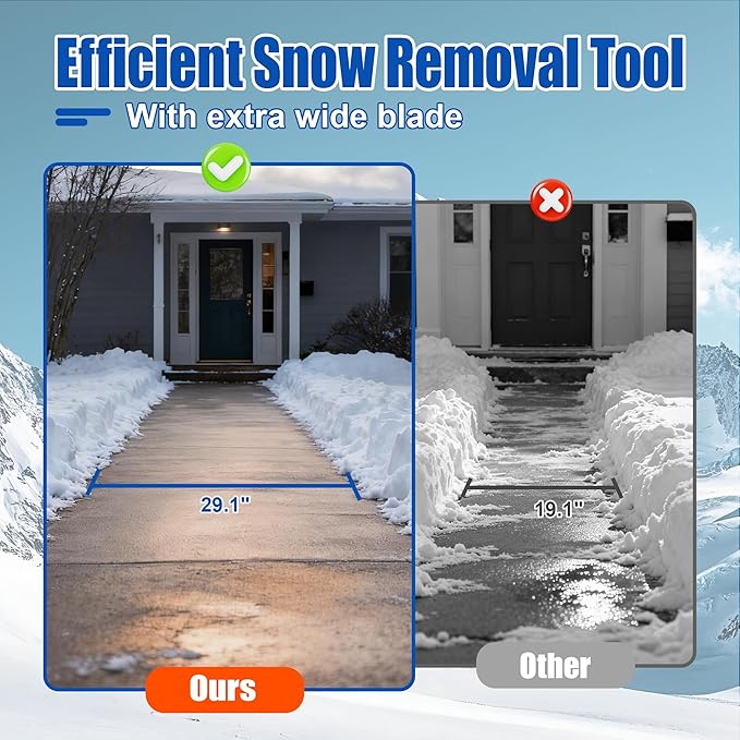 Snow Shovel with 2-Wheel,29in Heavy Duty Snow Plow Hand Pusher for Snow Removal,5 Adjustable Blade Angle & Height Ergonomic Handle,Efficient Clean Tool for Driveway Sidewalk and Pavement