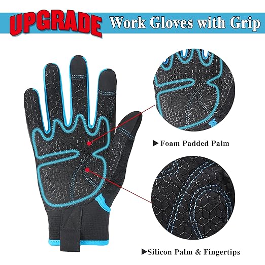 HANDLANDY Grip Work Gloves for Women Men, Safety Utility Yard Working Gloves, Flexible Touch Screen Mechanics Gloves (Grip-upgraded, Medium (Pack of 1))