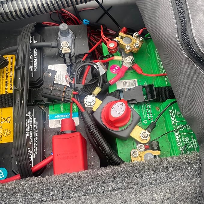 Ampper Side Post Battery Disconnect Switch 12V - 48V, Marine Battery Switch Disconnect Power Cut Shut Off with Adapter for Car, RV and Boat (On/Off)