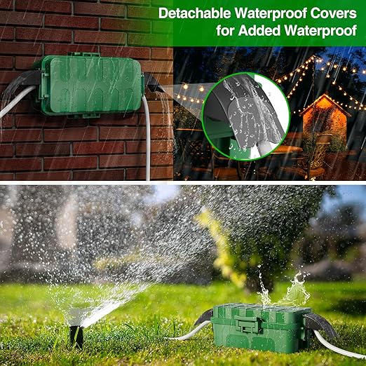 Flemoon IP55 Small Outdoor Electrical Box Waterproof (Inner 5.9 x 3.2 x 1.8inch), Extension Cord Cover with Detachable Awning Covers for Plug, Outlet, Holiday Lights, Green