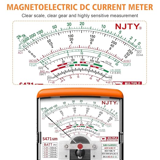 S471 Analog Pointer Multimeter, High Sensitivity Needle Meter for DC/AC Voltage Current Resistance Testing, Portable Battery and Load Tester with Built-in Fuses