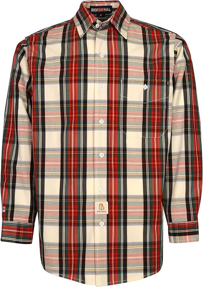 BOCOMAL FR Shirts Plaid 4.5oz Lightweight for Summer Flame Resistant Men's Fire Retardant Shirt-CAT1