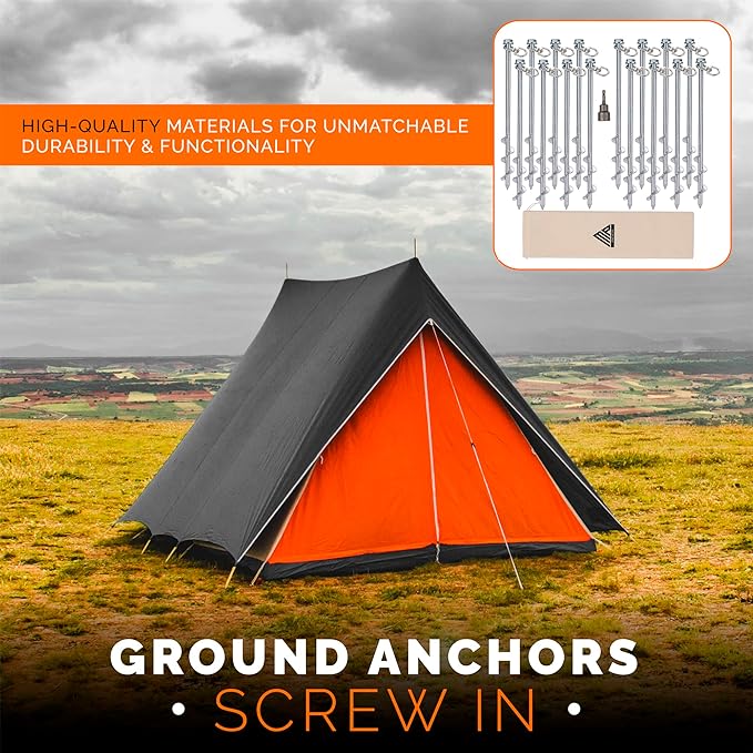 Ground Anchors Screw in - 12" Set of 16 with Drill Bit - Earth Anchors - Ground Stakes Heavy Duty - Mobile Home Anchors - Shed Anchor Kit - Swing Set Anchors - Tree Stakes - Awning Canopy Anchor