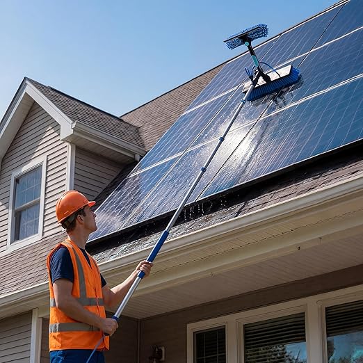 VEVOR Solar Panel Cleaning Kit, 20 ft, Water Fed Pole Kit with Cleaning Brush, Soap Dispenser, Extendable Aluminum Telescopic Pole, 180° Rotatable Brush Head, for Roof Mounted Solar Panels, Windows