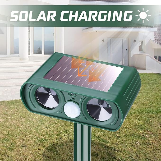 4 Pack Solar Ultrasonic Animal Repellent Outdoor Deer Repellent Devices Dog Repellent, Motion Activated Animal Cat Deterrent for Squirrel, Skunk, Rabbit, Dog in Yard Garden