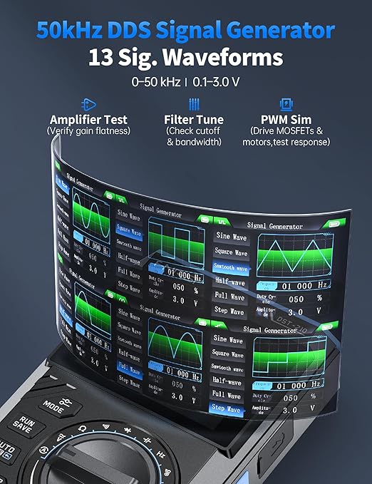 FNIRSI DST-210 Handheld Oscilloscope 10MHz Bandwidth, 19999 Counts, Digital Oscilloscope Multimeter DDS Generator 3IN1, 48MS/s Sampling Rate, AC/DC Voltage Current, Capacitor, Resistor, Diode Test