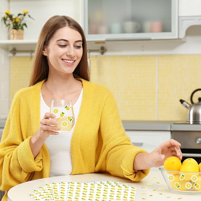 JarThenaAMCS 2400Pcs Lemon Mini Sticker Yellow Fruit Paper Decals Self-Adhesive Stickers for Summer Envelopes Scrapbook Gifts DIY Supplies, 0.5 in