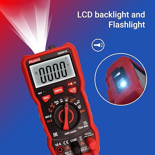 Multimeter 6000 Counts Digital Multimeter Auto Ranging TRMS AC DC Voltmeter Ohm Volt Amp NCV Diode Tester; Measures Voltage Current Resistance Temperature Frequency Buzzer with Test Leads, Probes