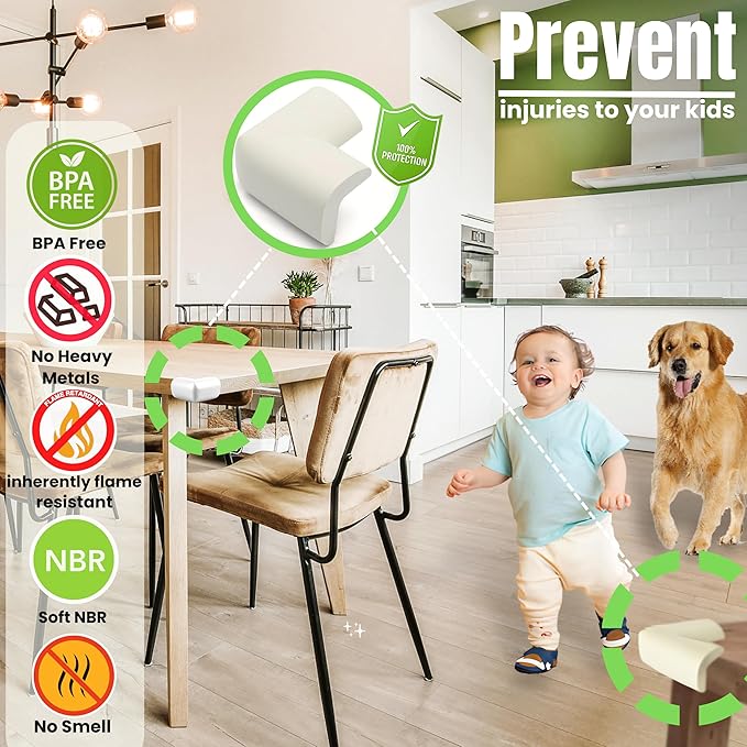 Soft Foam Corner Protectors for Baby, Bed Frame Corner Guards, Sharp Edge Desk Furniture Safety Cover Bumpers for Kids, 3M Adhesive Pre-Taped Rubber Padding Cushion (White, 12 Pack)