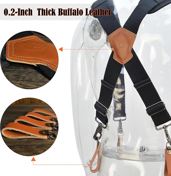 WELKINLAND Lightweight Tool belt suspenders, Leather tools bag suspenders,Suspender for tool belt, Tool belt suspenders for men,Tool bags suspenders