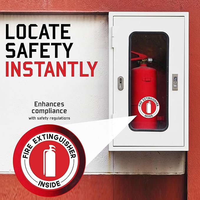 | Fire Extinguisher Inside Sticker (6 Pack), Size 2.75" – Strong Adhesive, Durable, Weatherproof Fire Extinguisher Stickers and Decals – Perfect Safety Signage for Businesses