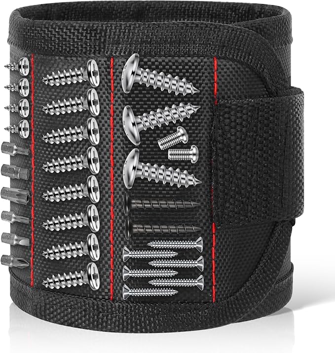 Magnetic Wristband for Tools,Stocking Stuffers for Men,Heavy Duty 15 Magnet for Hands-Free DIY & Construction,Holds Screws,Nails,Bits - Ideal Gift for Dad Husband Boyfriend