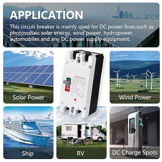 WENGART DC MCCB 500VDC WGM1PV-250,200Amp Solar DC Breaker Disconnect Switch with Arc Chutes&Flame Retardant Shell,2-Pole Protector for PV System,Battery Storage & DIY