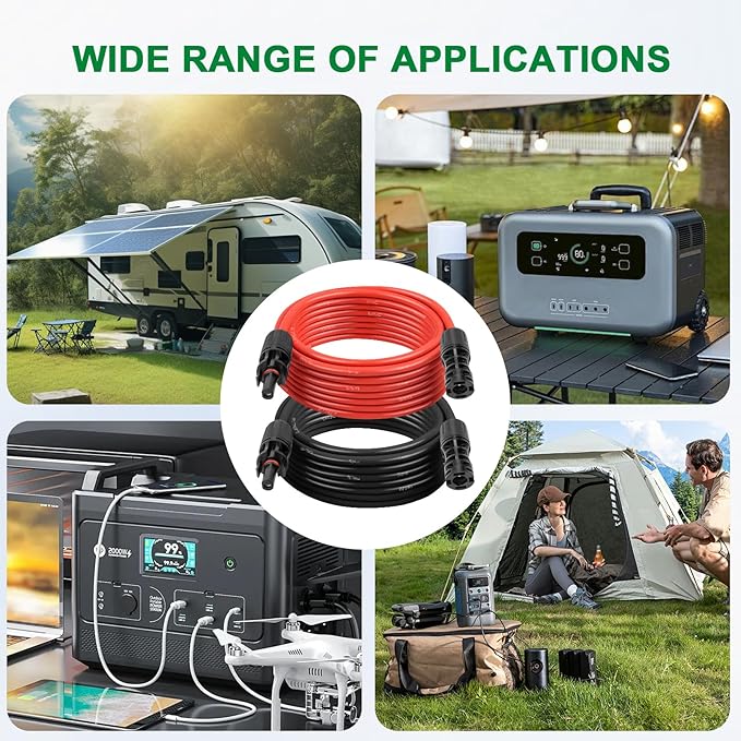Solar Extension Cable 8AWG 100FT 2-Pack (Red + Black), PV Wire with Male/Female Solar Connectors, Weatherproof Solar Panel Wire for RV, Boat, Inverter, Off-Grid Systems