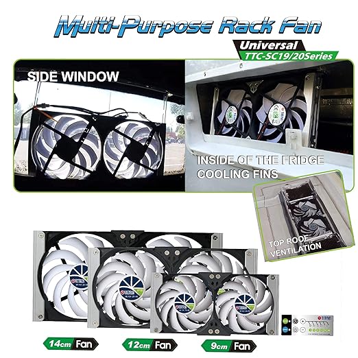 Titan- 12V DC IP55 Waterproof Double Rack Mount Ventilation Cooling Fan with Timer and Speed Controller- TTC-SC20 (120mm)