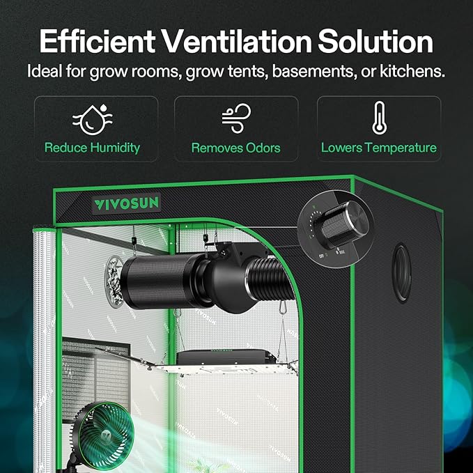 VIVOSUN M4 4-Inch Inline Duct Fan, 195 CFM Ventilation Fan with EC Motor, Adjustable Speed, Energy-efficient Vent Blower for HVAC, Grow Tent, Hydroponics