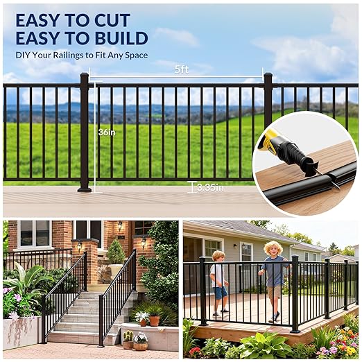 Egadis 36 in. H x 5 ft. W Porch and Deck Railing Kit, Aluminum Railing Kit, Black Textured AAMA 2604 Powder-Coat Finish Rail System for Outdoor Decks, Porches & Balconies (1 Post, 1 Panel)