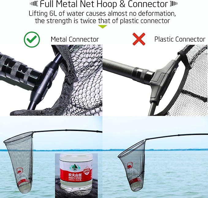 Maykay Carbon Telescopic Fishing Net with Long Handle up-to14ft – Lightweight Rubber Landing Net for High Docks, Piers, Boats, Coastal & Jetty, Collapsible with Carrying Bag
