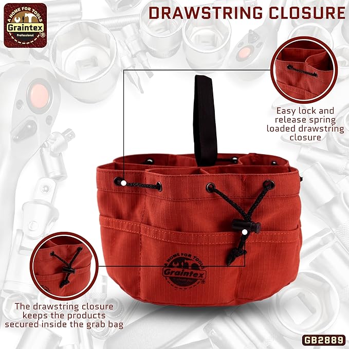 Graintex 18 Pockets Grab Bag Rip-stop Canvas Drawstring Closure, Small Part Organizer Pouch, Small Tools, Screws, Parts, Parachute Tool Bag for Efficient Storage - Rust